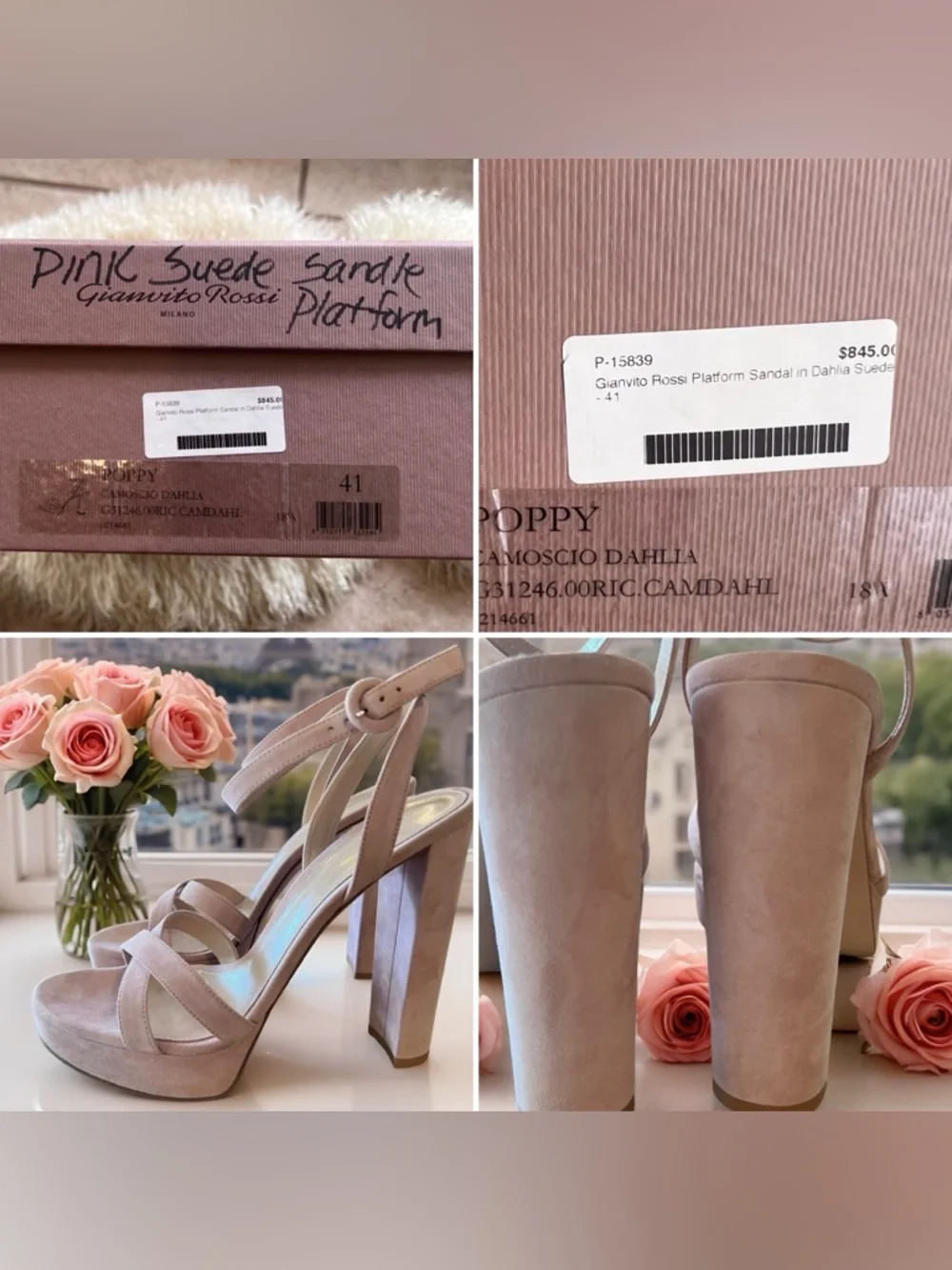 Gianvito Rossi Pink Platform Sandal in Dahlia Ballet Pink Suede
